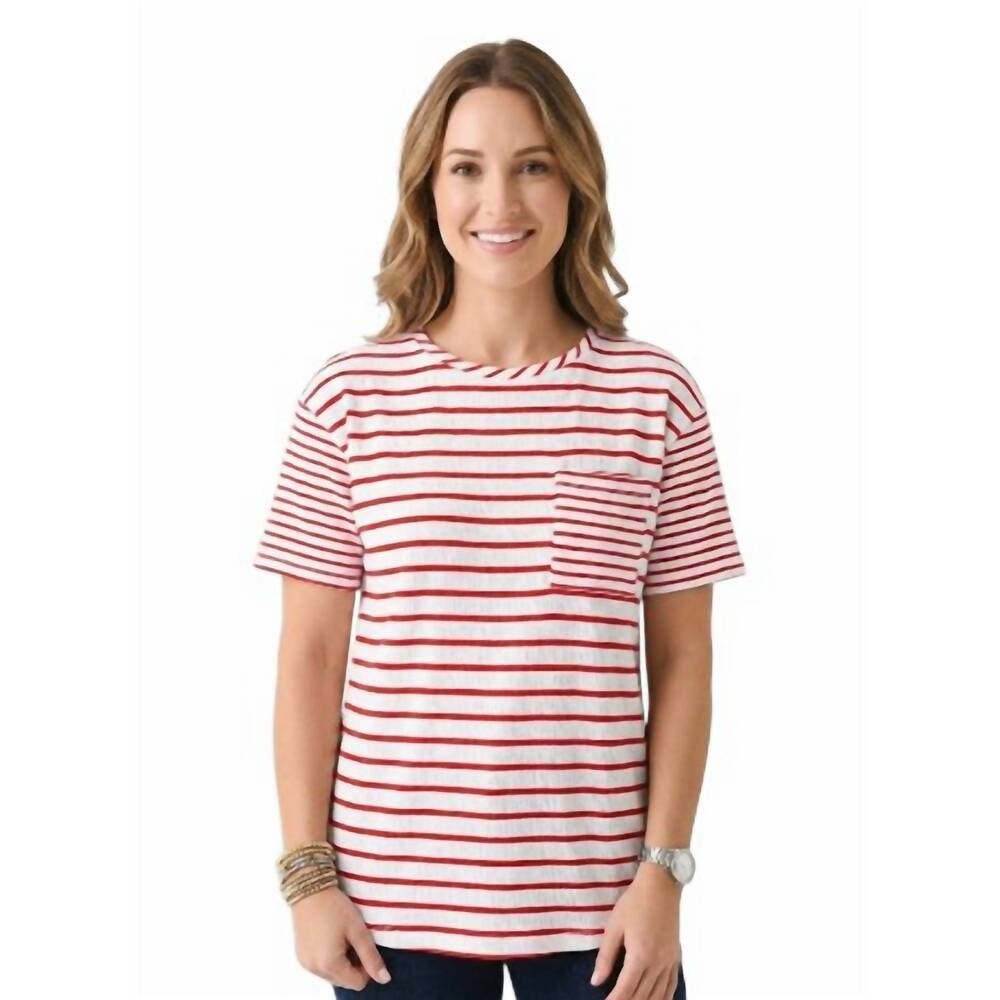 NEW MULTIPLES drop shoulder tee in red & white